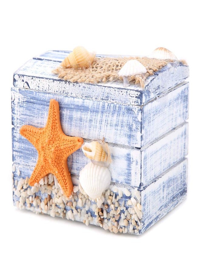 Jwthee Wooden Jewelry Box, Wooden Trinket Box Cute Wood Keepsake Storage Box Decorative Beach Theme Box with Starfish and Seashell Beach Home Decor - Image 1
